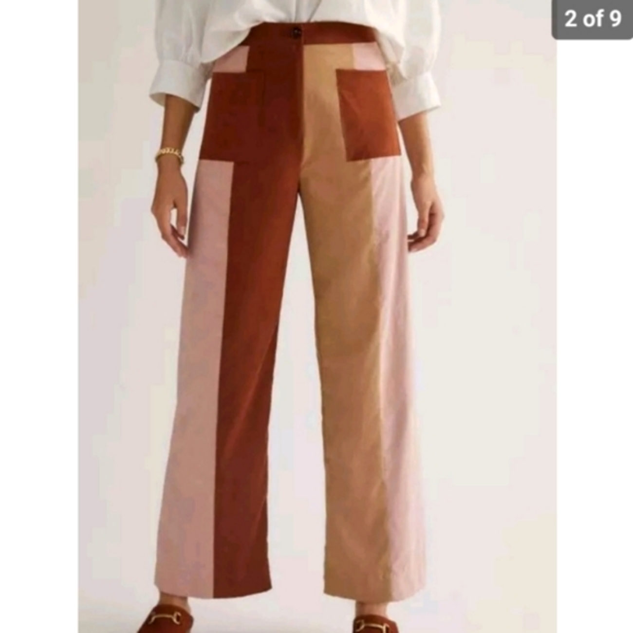 Anthropologie, Pastiche Burnout Velvety Colorblock Pants, Camel/Sienna Small Nwt